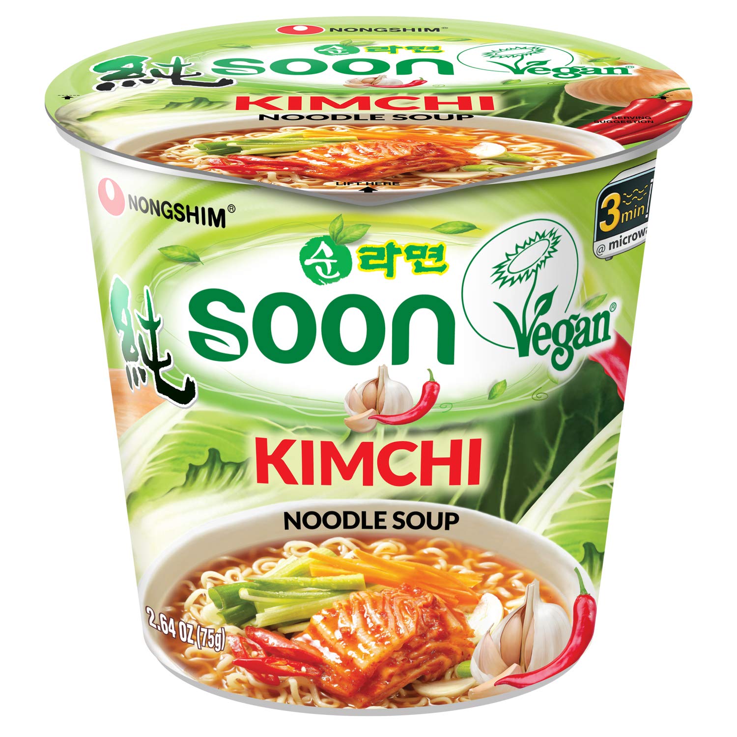 Nongshim Soon Kimchi Noodle Cup 6-pack for quick vegan meals.