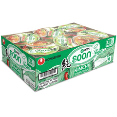 Close-up of Nongshim Soon Kimchi Noodle Cup sauce packet with vegetables.