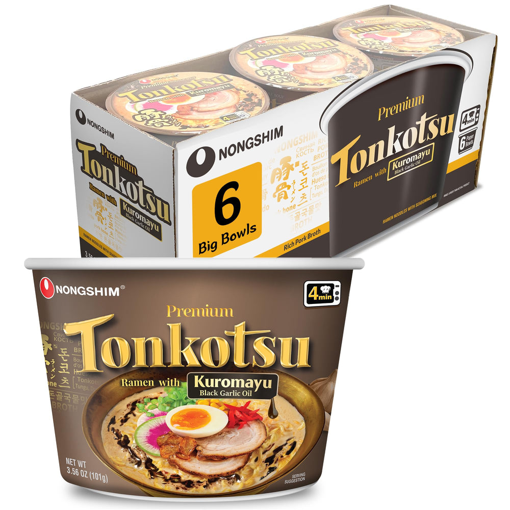 Nongshim Tonkotsu Ramen bowl full of creamy pork broth, ready in minutes.