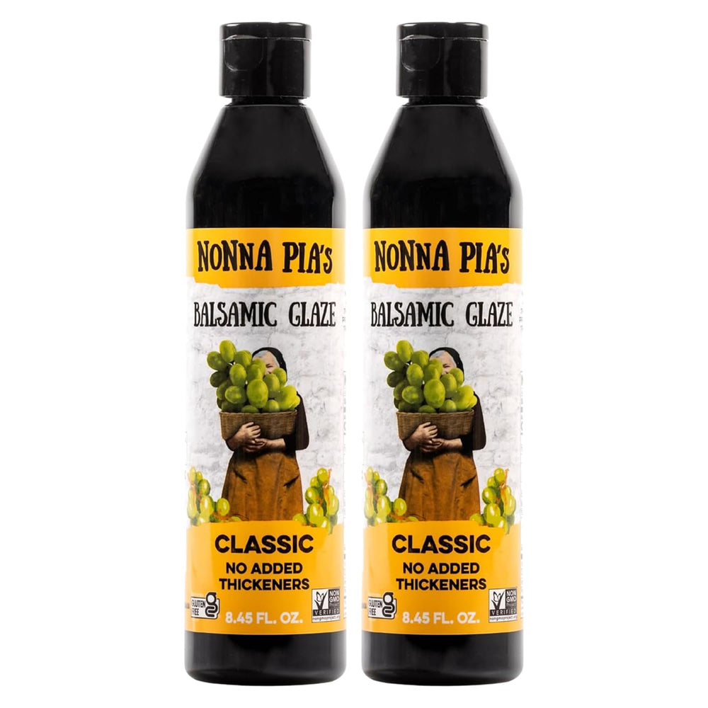 Nonna Pia’s Classic Balsamic Glaze bottle ready for a salad finish.