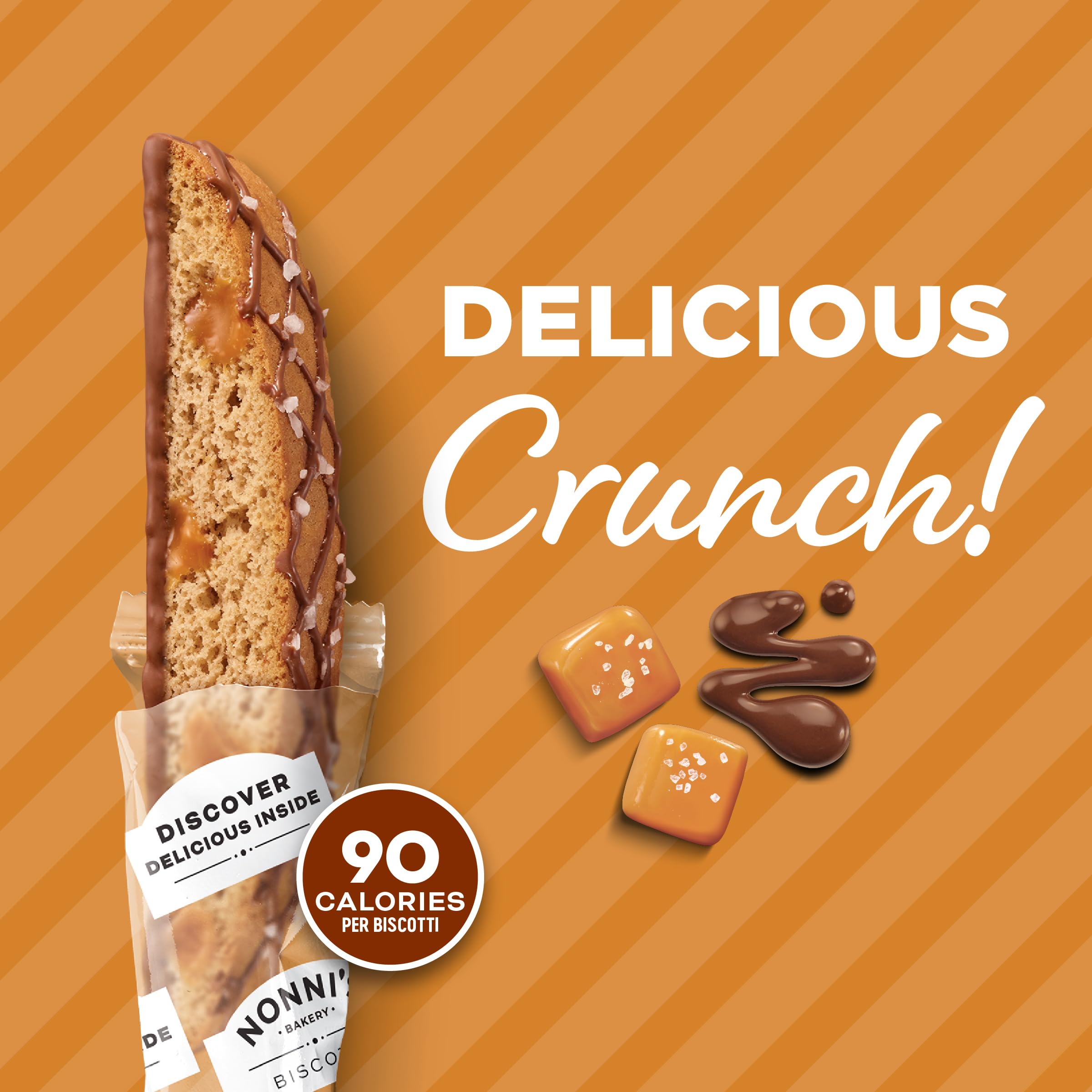 Gift-pack presentation of Nonni's salted caramel biscotti for gifting.