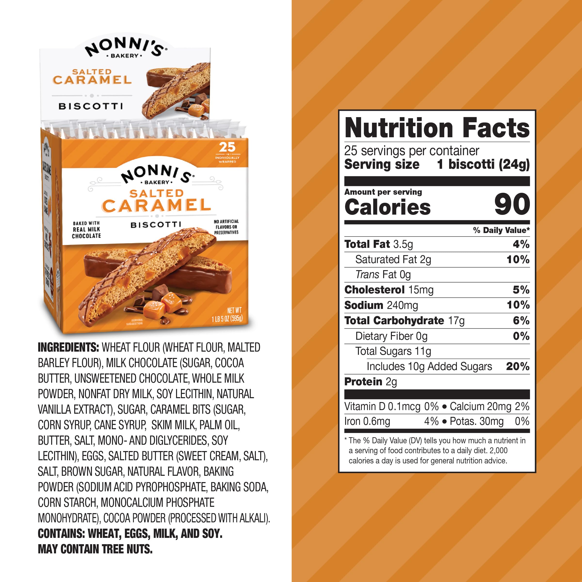 Nonni's milk chocolate-dipped biscotti with caramel, a decadent snack.