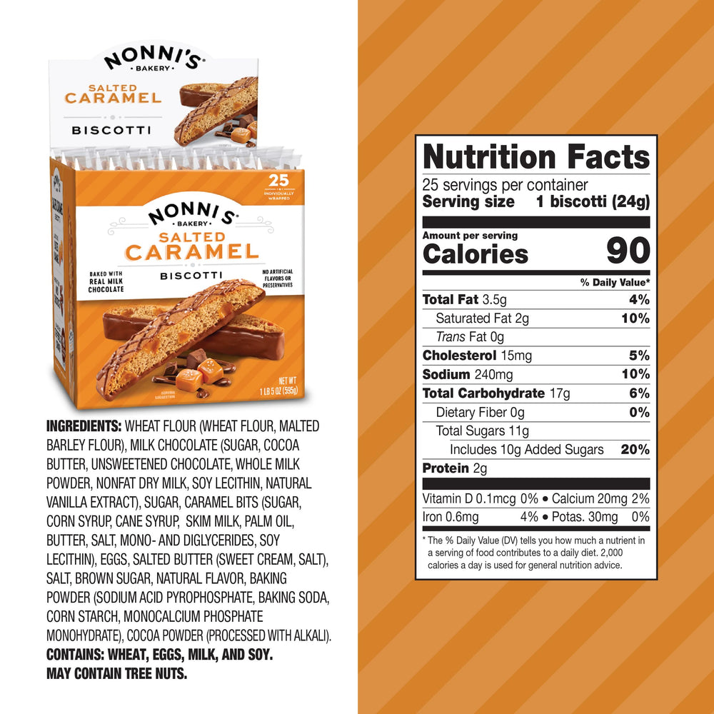 Nonni's milk chocolate-dipped biscotti with caramel, a decadent snack.