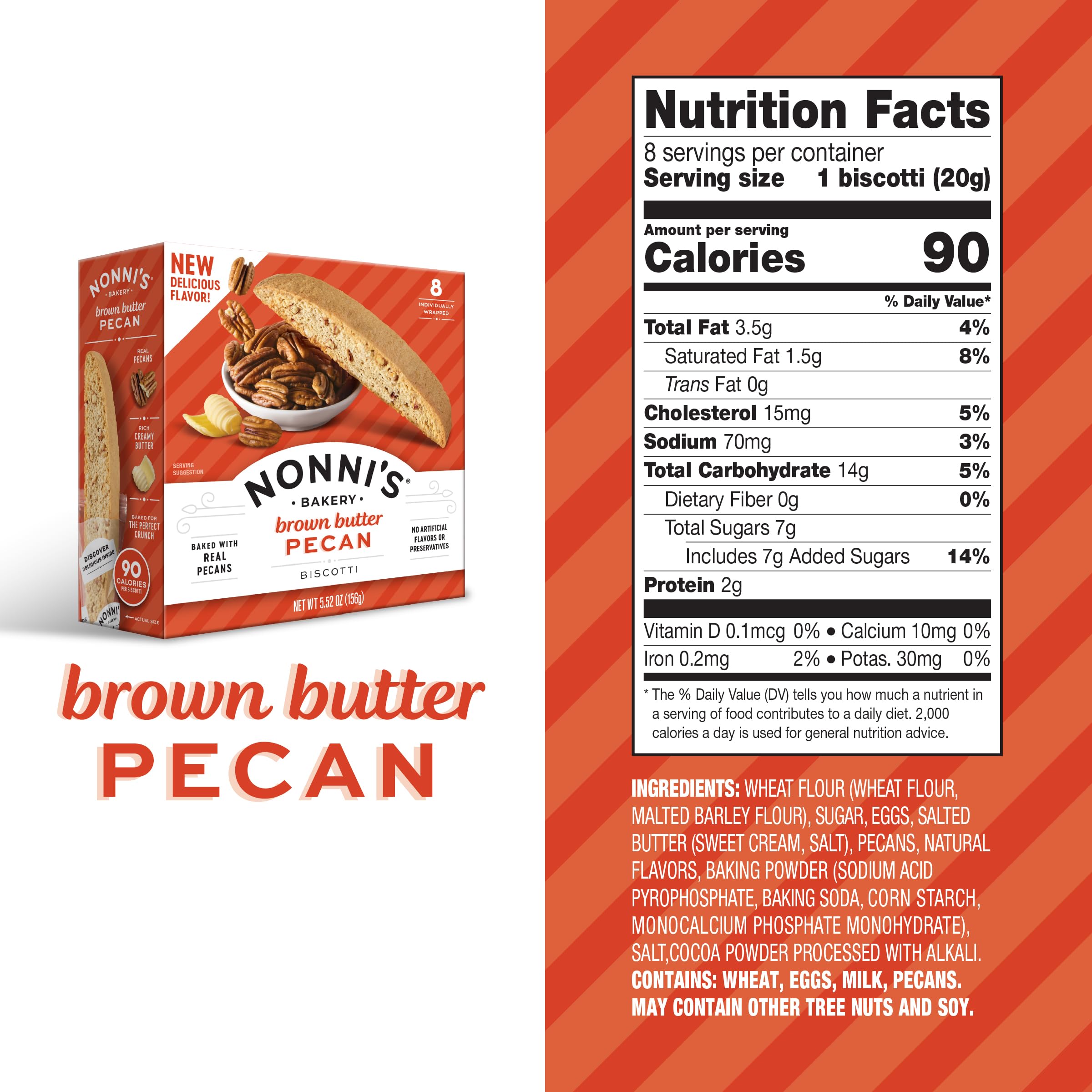 Sliced pecan pieces in Nonni's biscotti for rich nutty flavor.