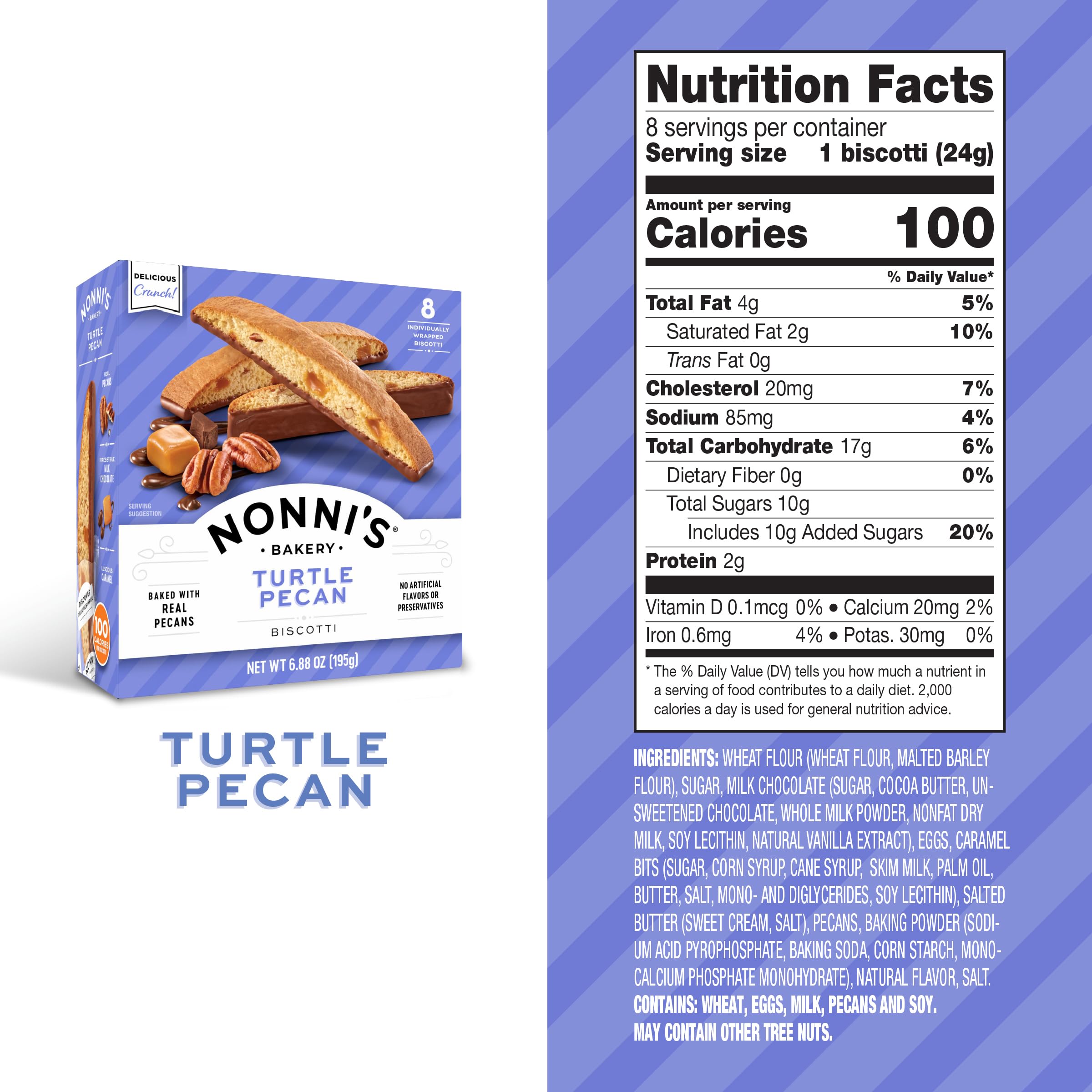 Chocolate-dipped pecan biscotti by Nonni's pairs beautifully with tea or espresso.