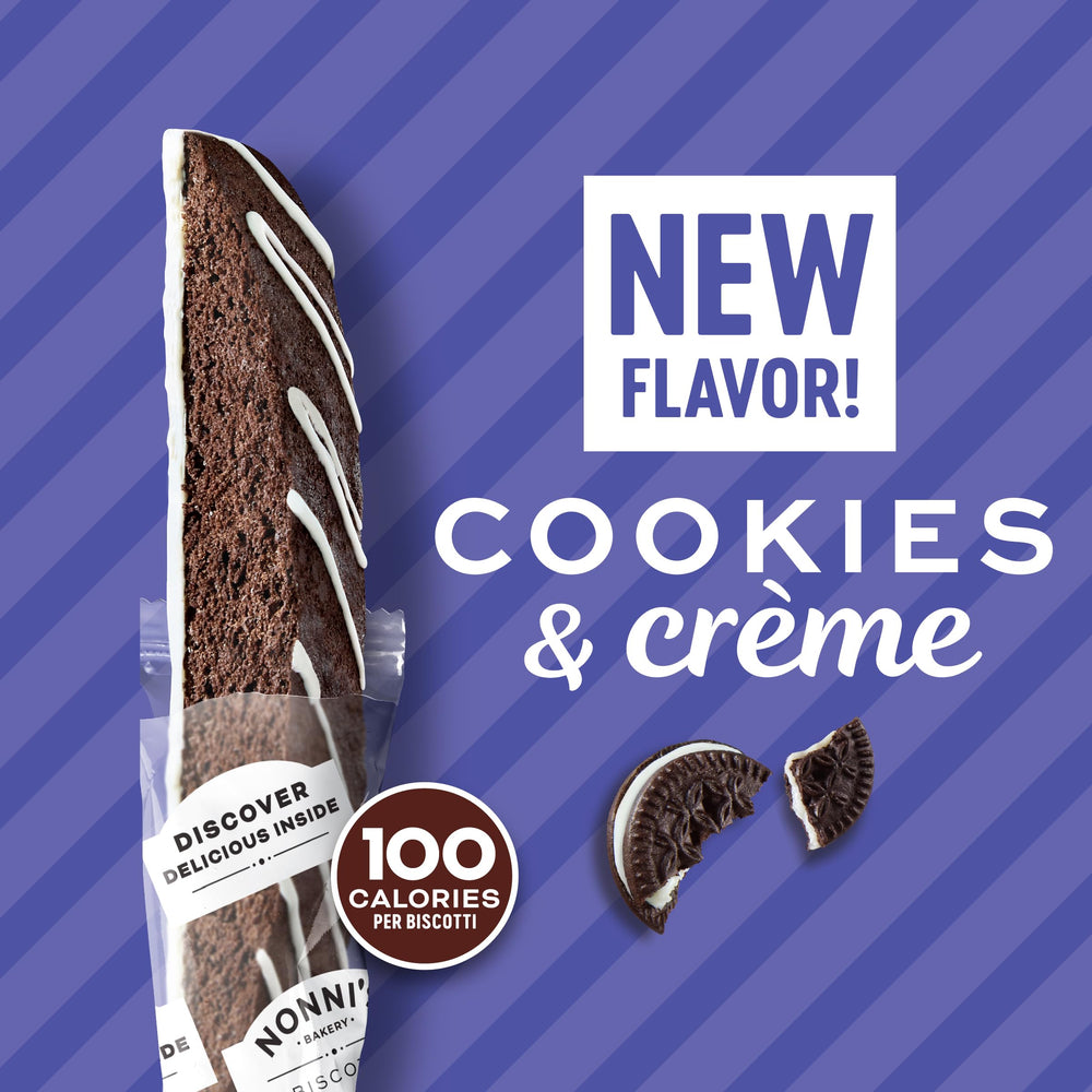 Nonni's Cookies & Creme Biscotti real ingredients vanilla icing shine in every bite.