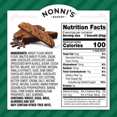 Nonni's biscotti dipped in dark chocolate for premium flavor.
