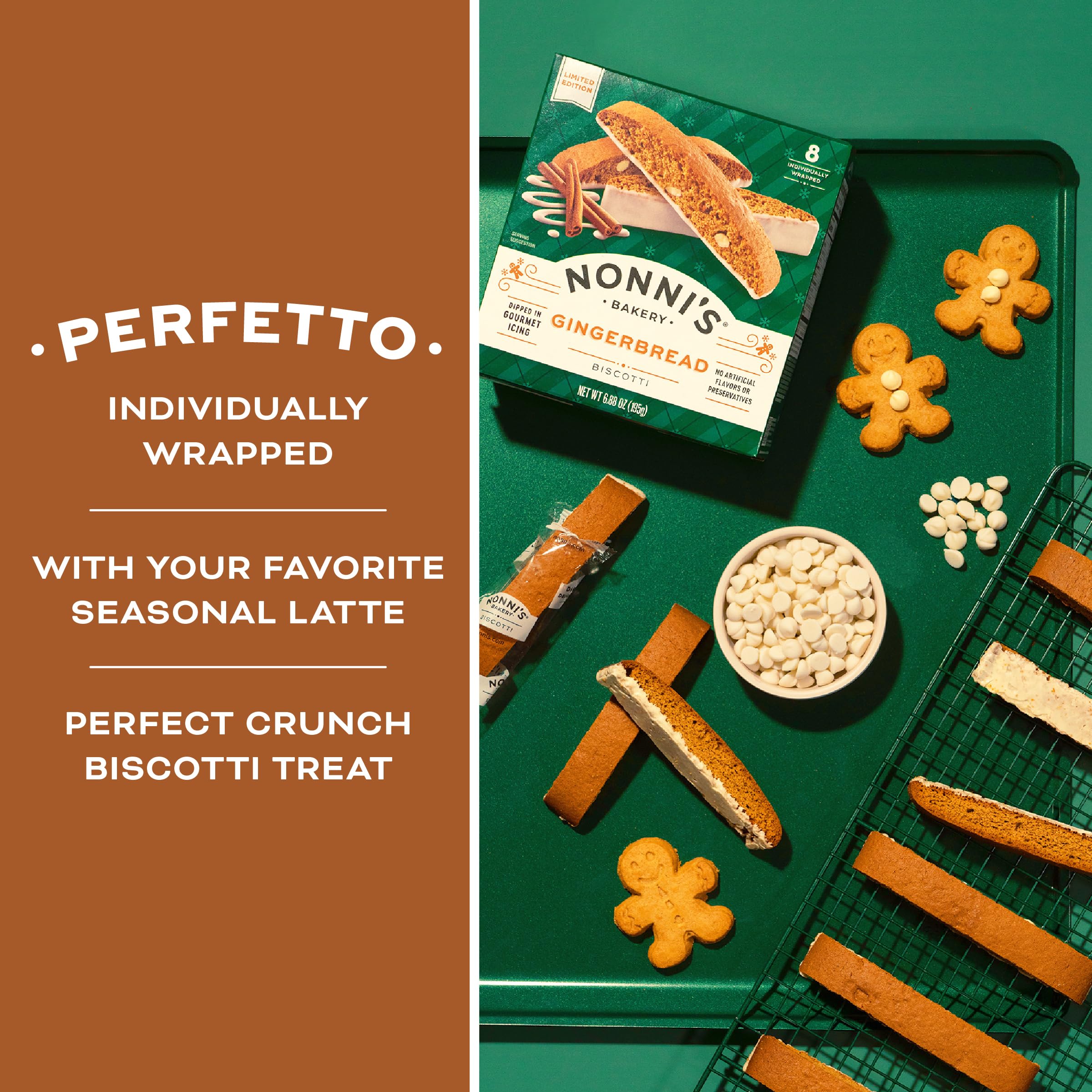 Nonni's Gingerbread Biscotti golden-brown edges shown, perfect for Christmas cookies and holiday trays.