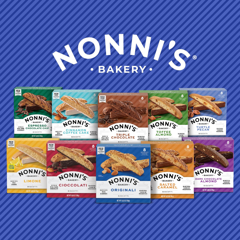 Nonni's Gingerbread Biscotti on elegant holiday packaging, ideal for gifting and seasonal treats.