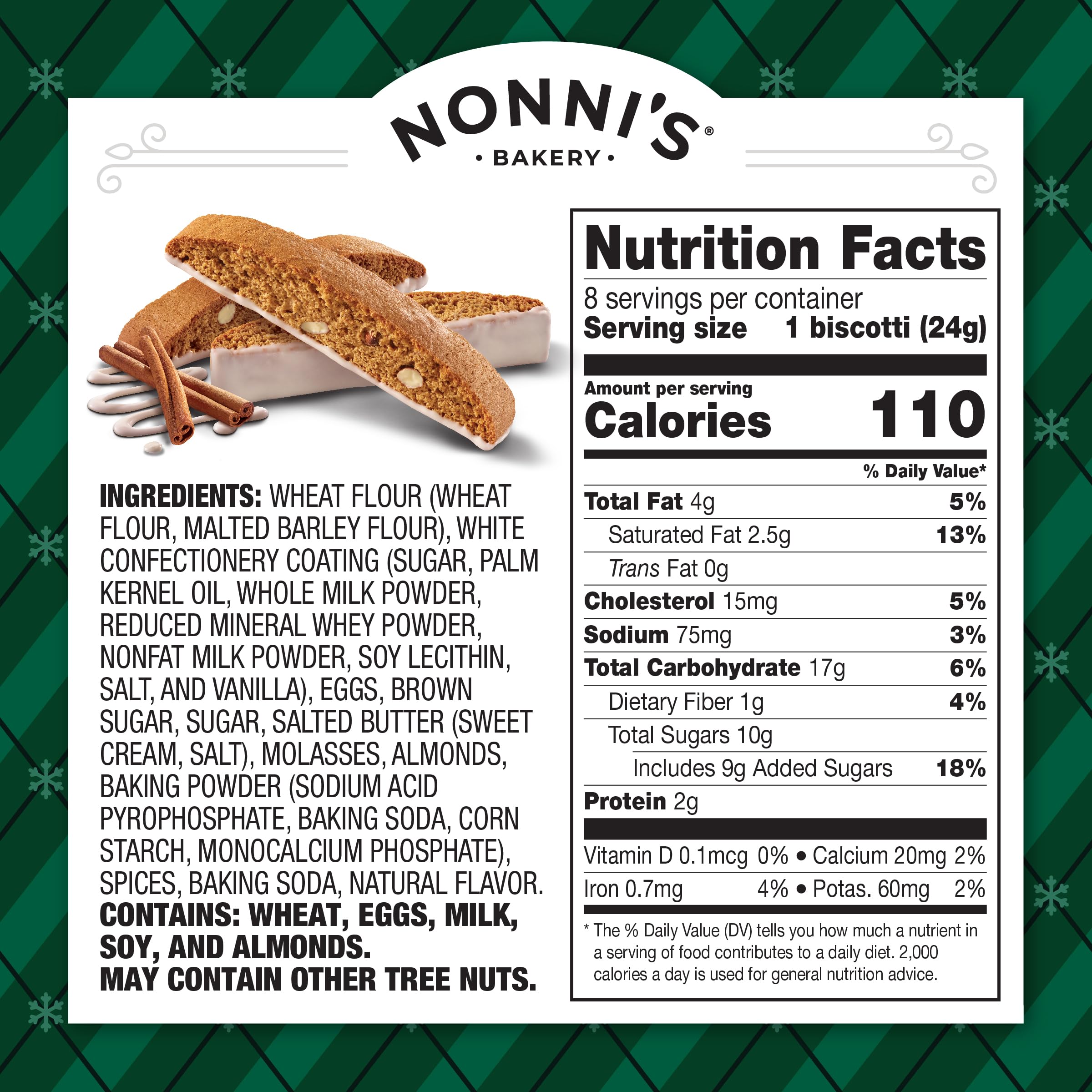 Nonni's Gingerbread Biscotti open box reveals individually wrapped cookies for convenient sharing.