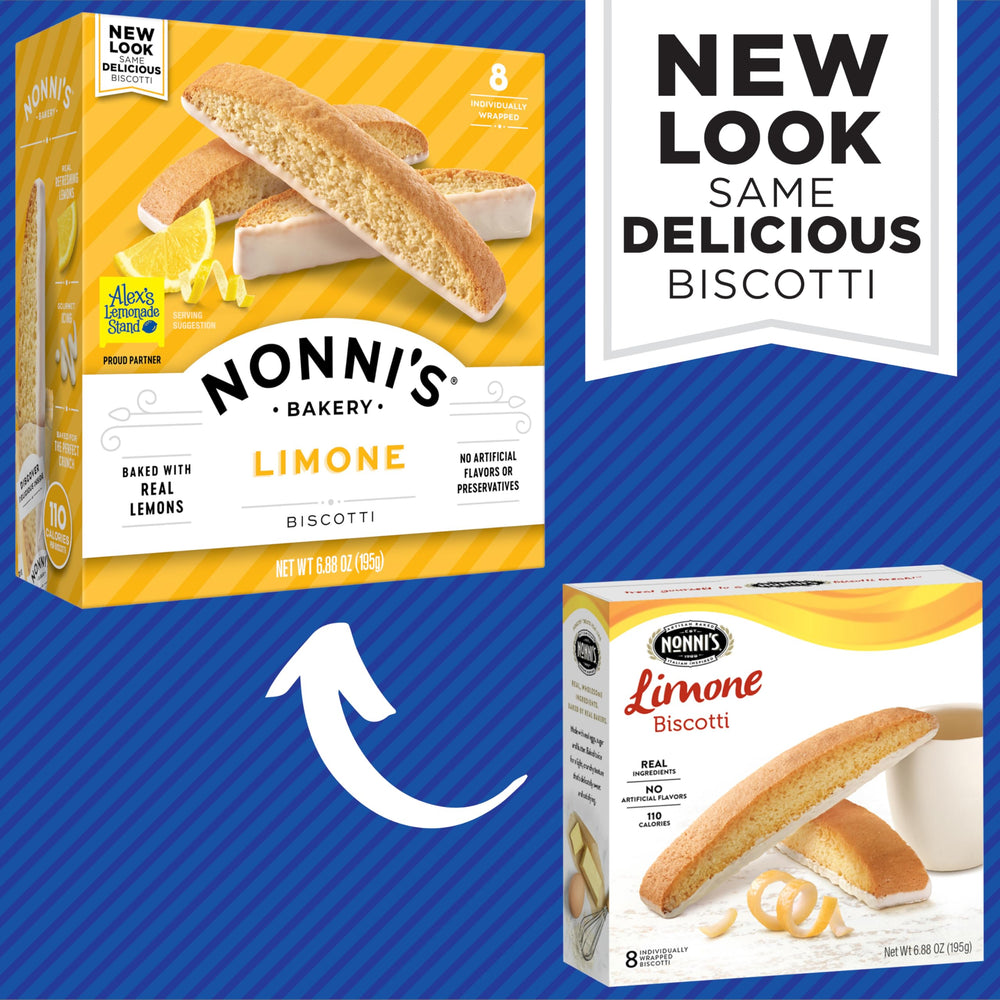 Nonni's Limone biscotti dark chocolate dipped, a richer bite