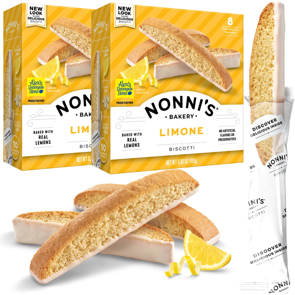 Nonni's Limone biscotti lemon icing close-up, ideal for a coffee-time treat