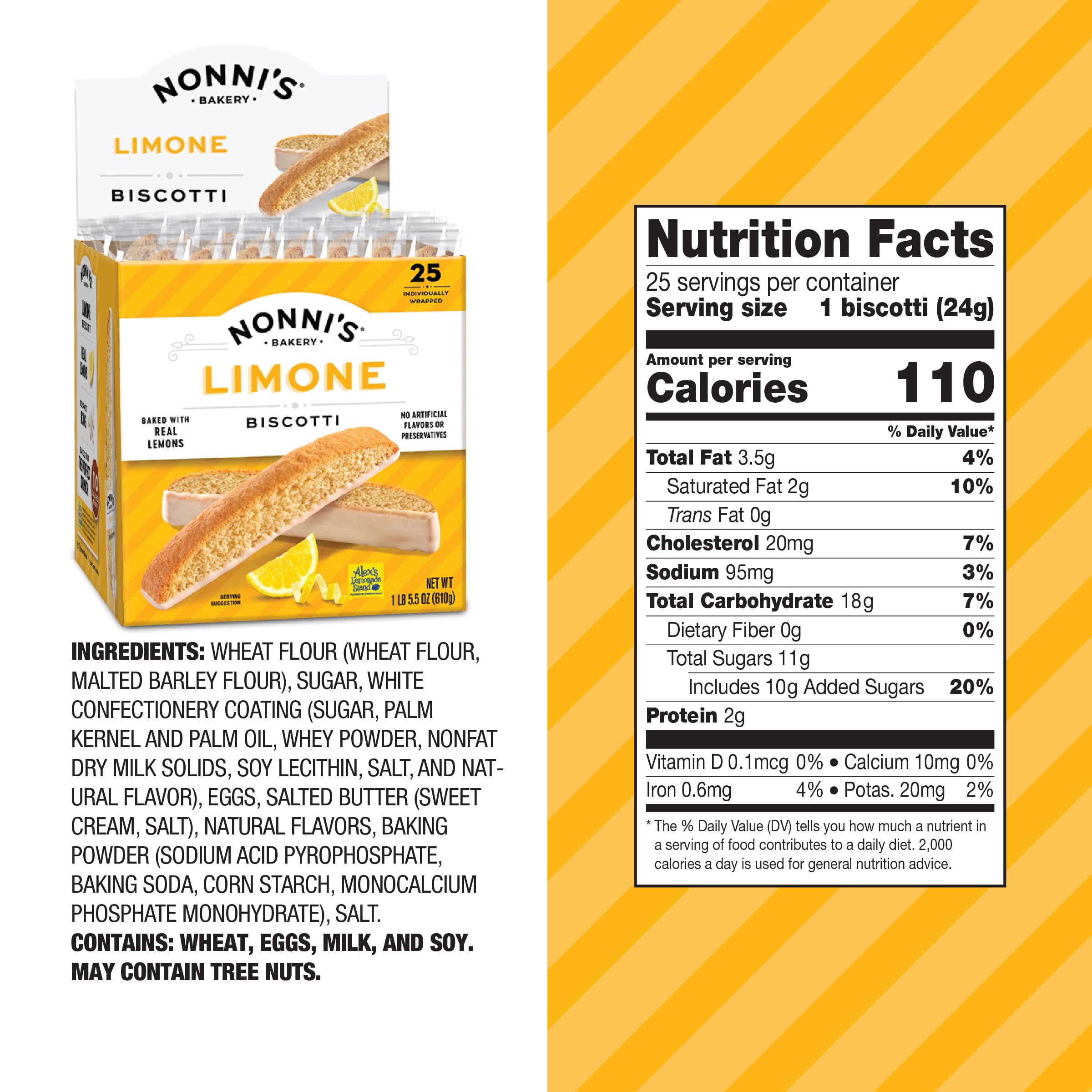 Nonni's Limone biscotti with real lemon zest and white icing for a bright citrus finish