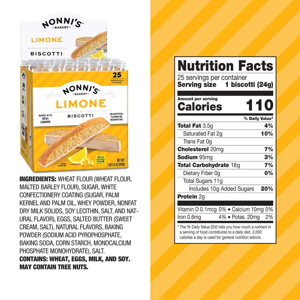 Nonni's Limone biscotti with real lemon zest and white icing for a bright citrus finish