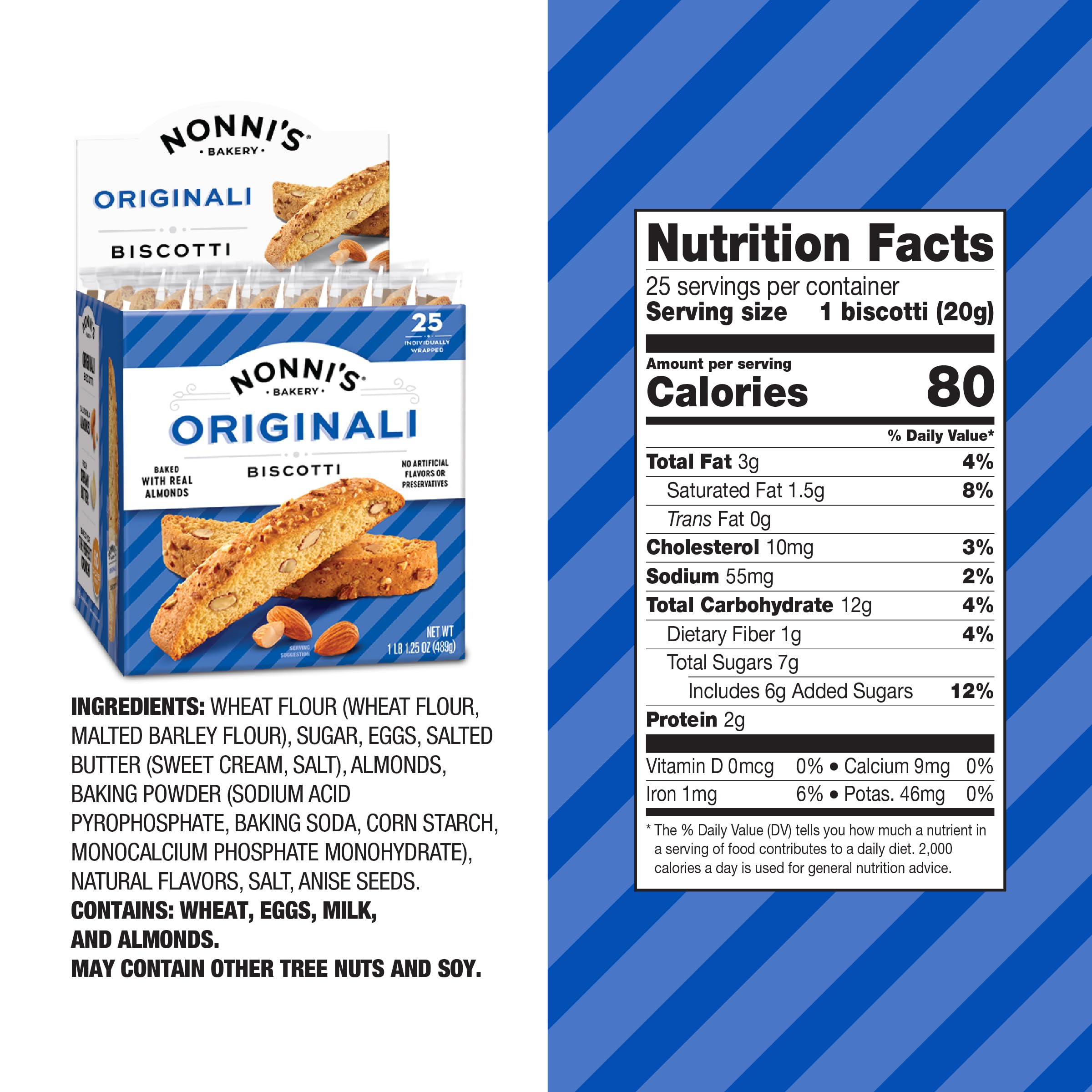 Close-up of almonds in Nonni's biscotti highlighting authentic flavor and quality ingredients.