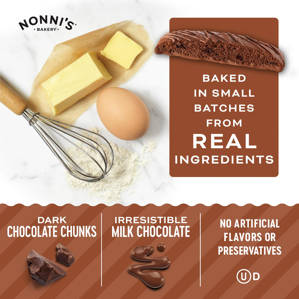 Nonnis semi-sweet chocolate chunks biscotti delivers a rich bite