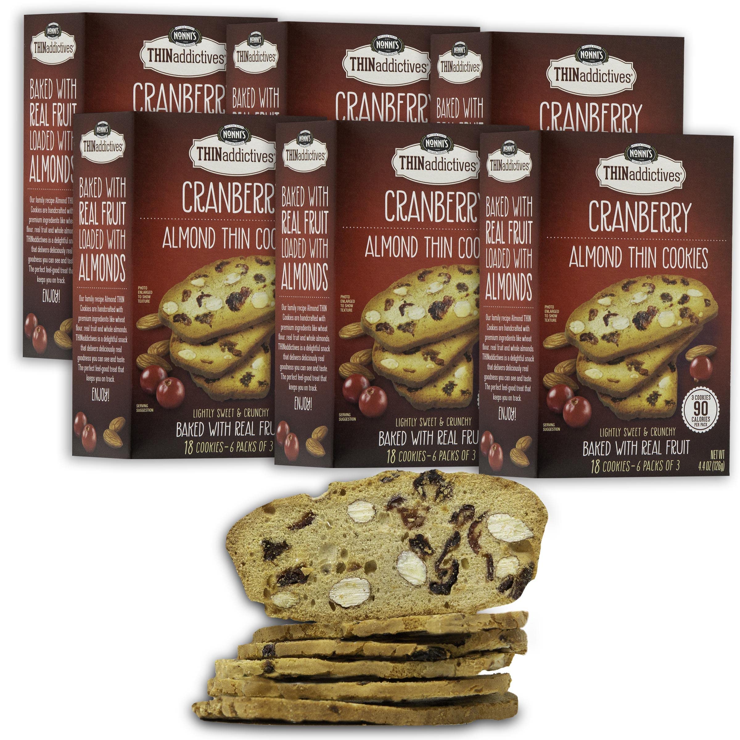 Nonni's Thin Addictives Cranberry Almond Thins offer almond-cranberry crunch for on-the-go snacking.