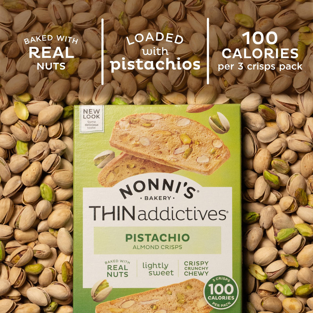 Nonni's Thin Addictives pistachio almond thins Kosher Dairy label
