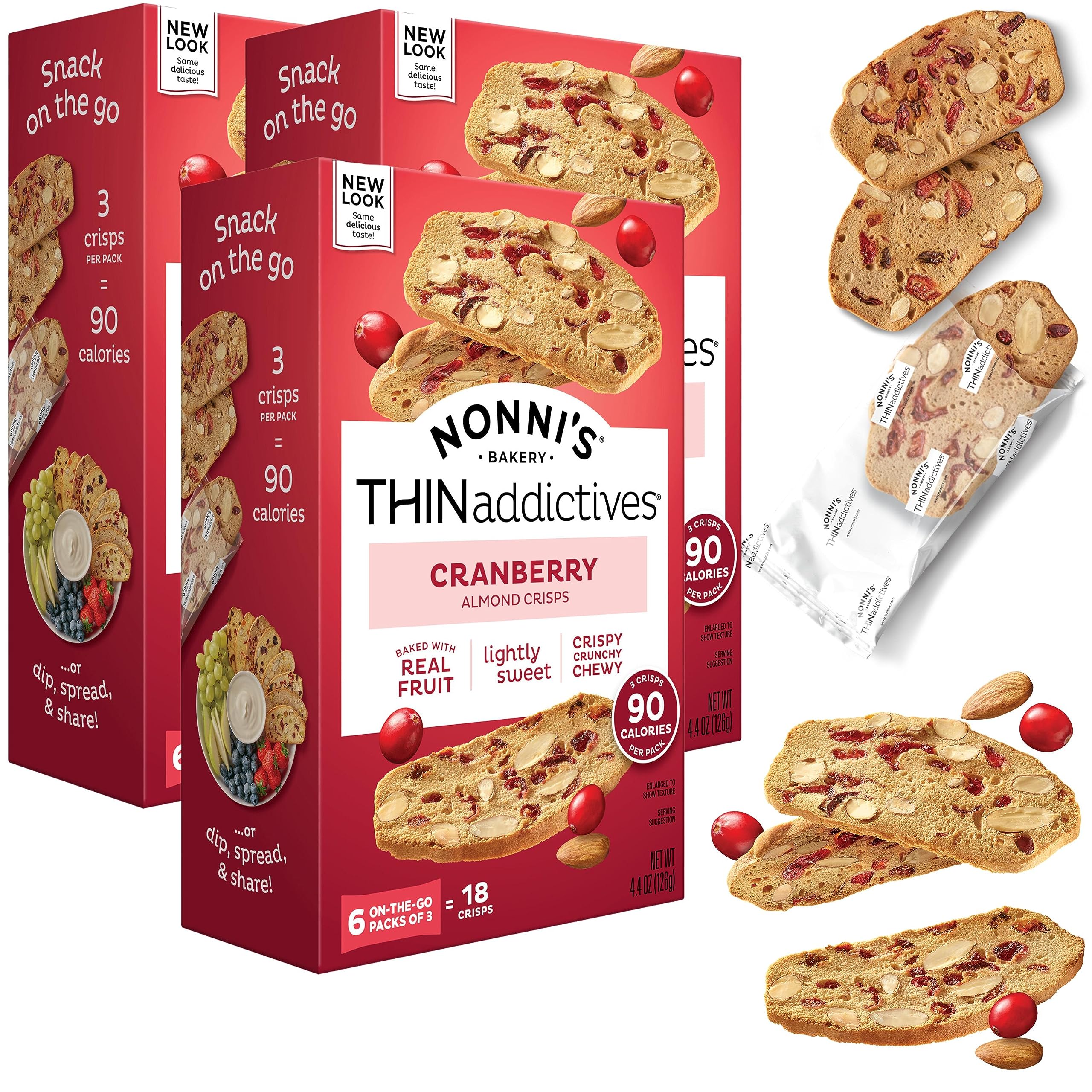 Nonni's THINaddictives almond thin cookies cranberry almond biscotti pack for snackable convenience