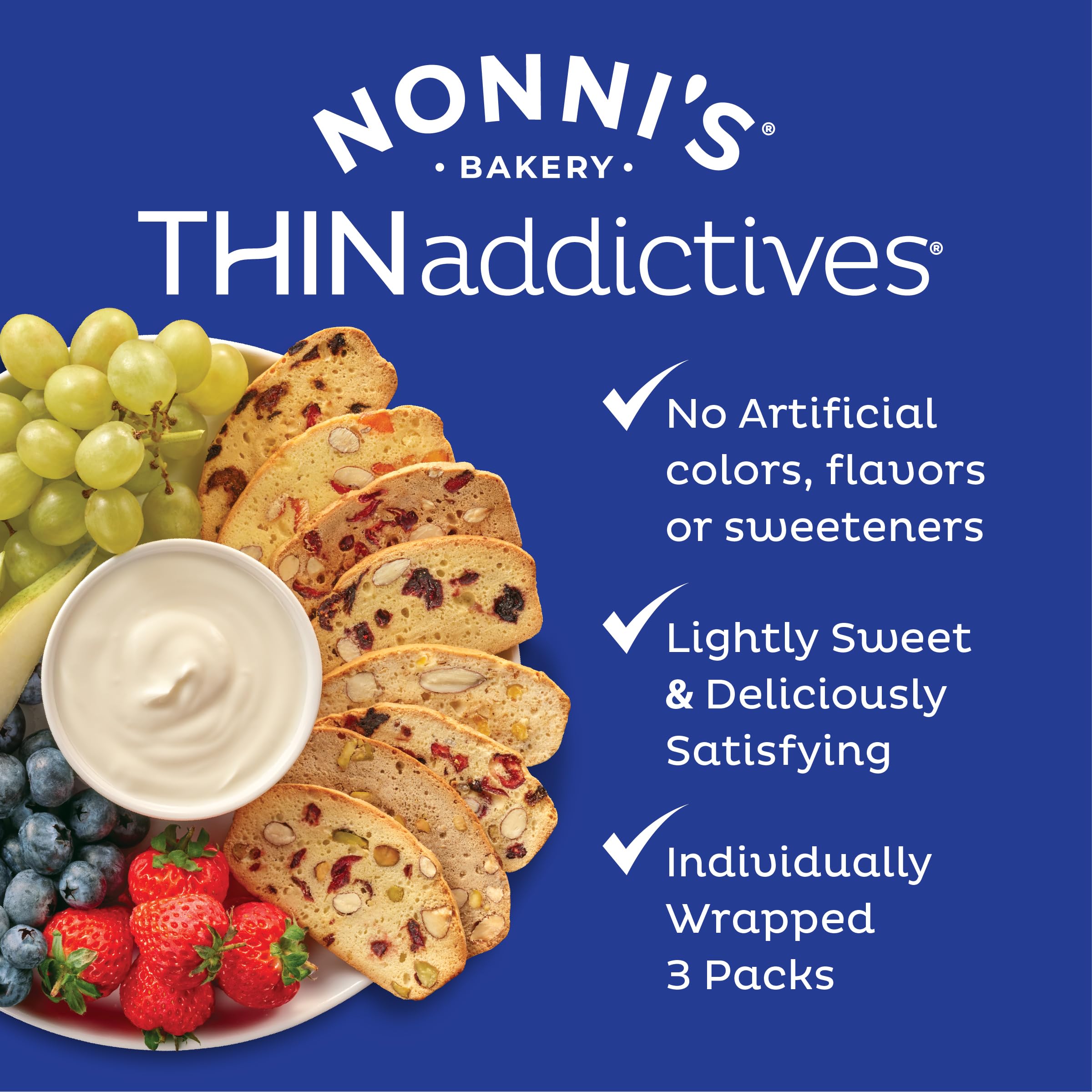 Nonni's THINaddictives coffee time snack, ideal with a hot mug.