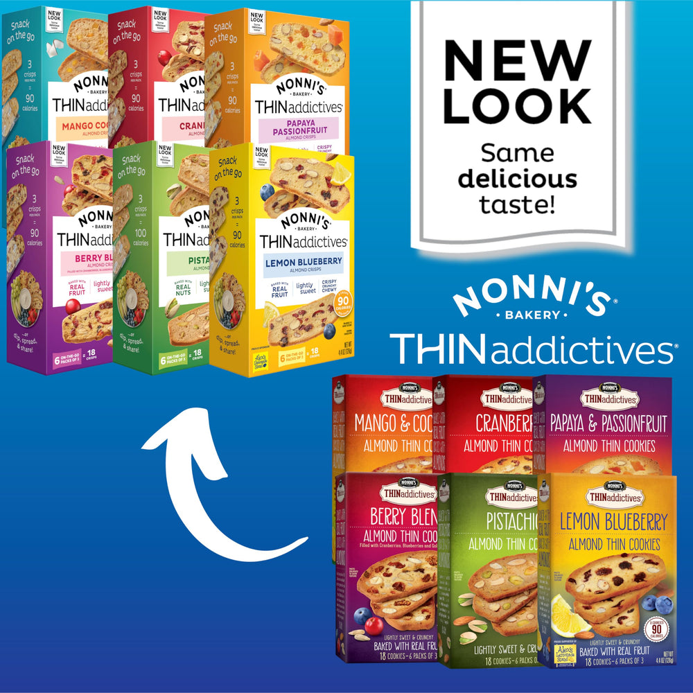 Nonni's THINaddictives lemon blueberry cookies offer bright flavor with a crisp bite.