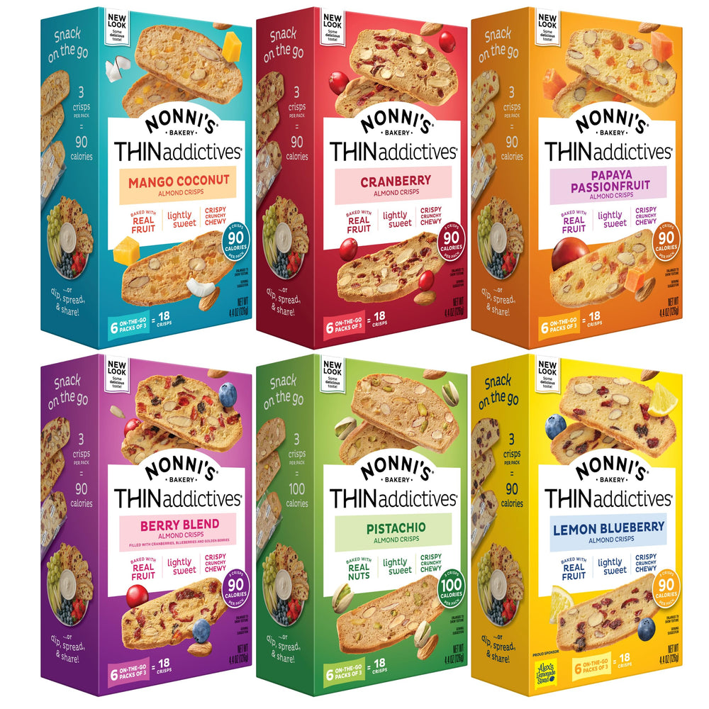 Nonni's THINaddictives mango coconut cookies deliver a light, crunchy tropical snack.