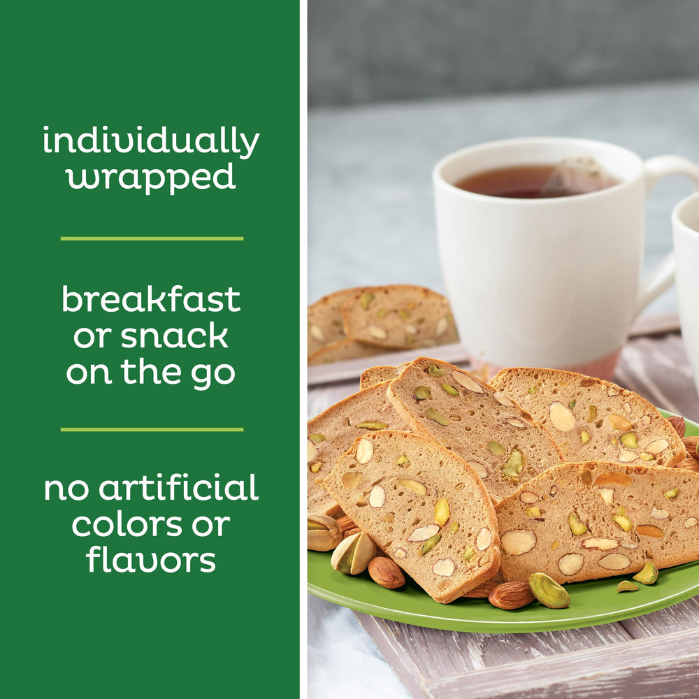 Nonni's THINaddictives pistachio almonds image highlighting premium ingredients.