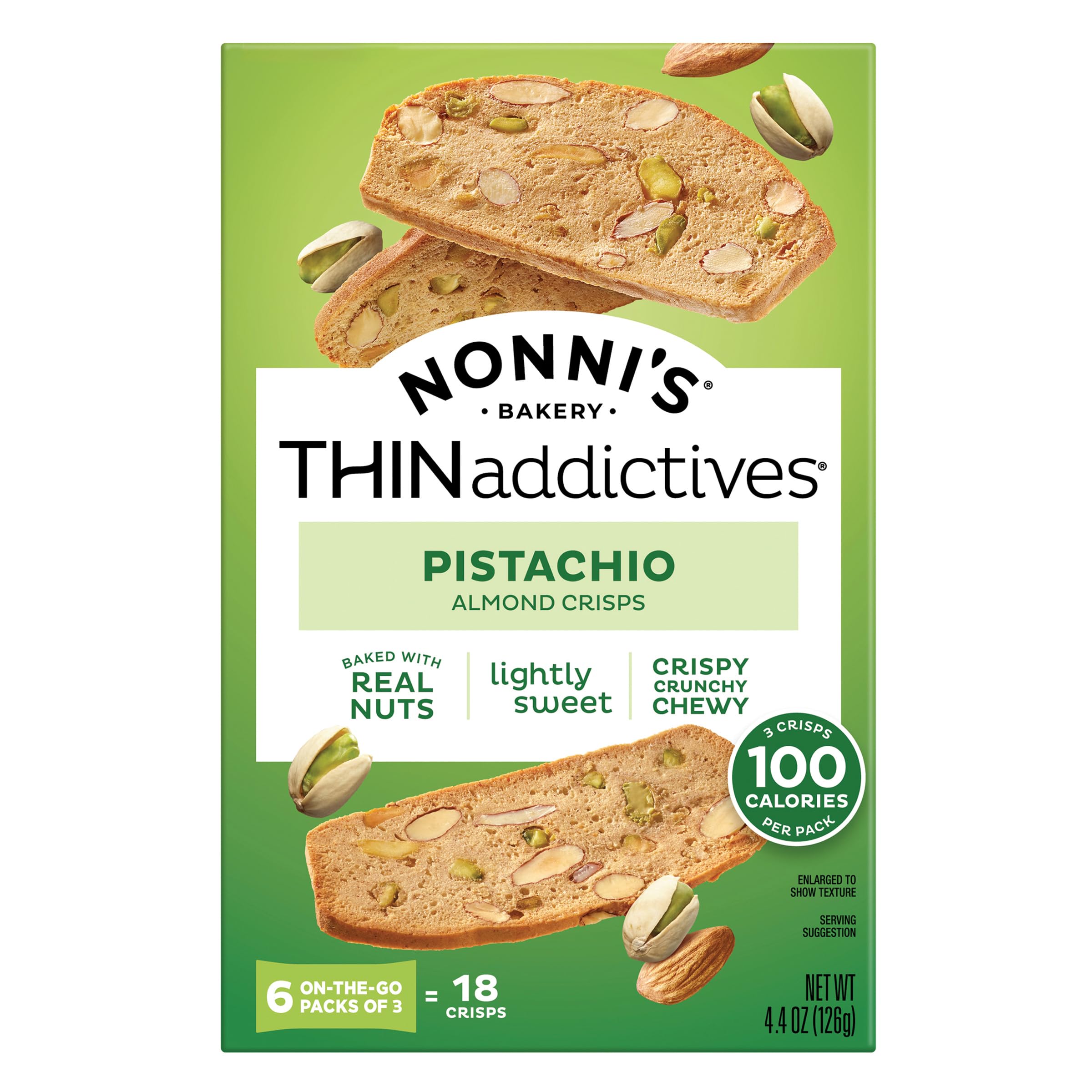 Nonni's six-pack pistachio almond crisps box ready to share.