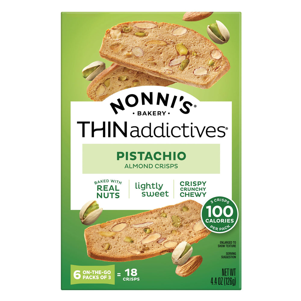 Nonni's six-pack pistachio almond crisps box ready to share.