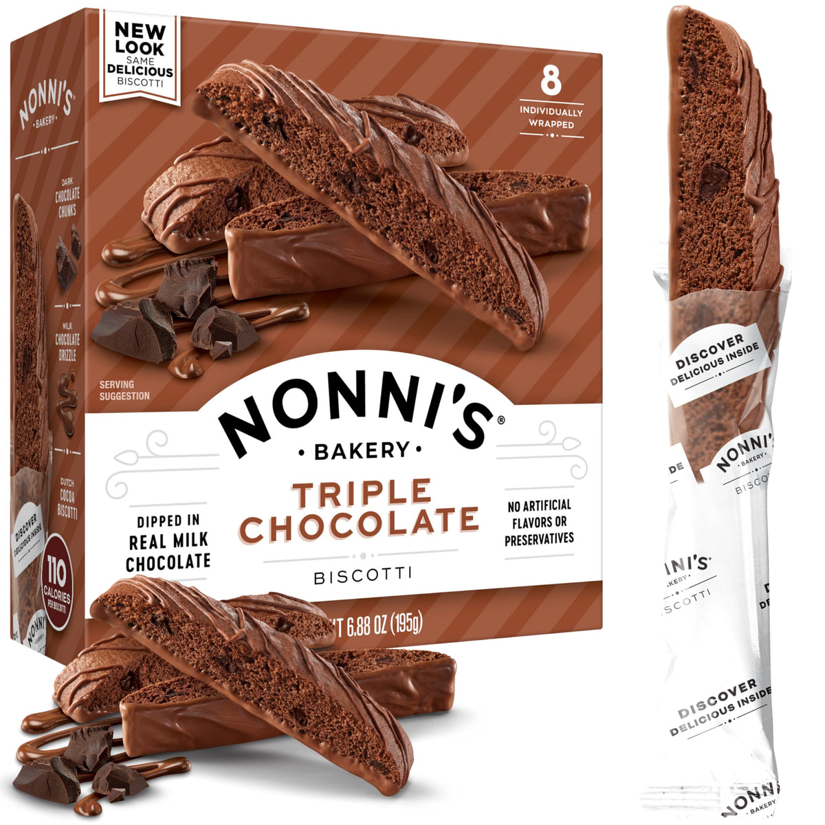 Nonnis triple chocolate biscotti box ready for a comforting coffee break