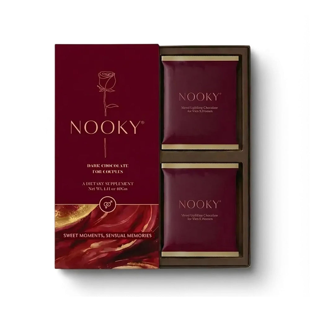Nooky couple dark chocolate box showcasing gift-ready packaging for sharing