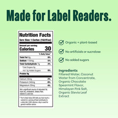 NOOMA Organic Electrolyte chocolate mint bottle back highlights organic ingredients