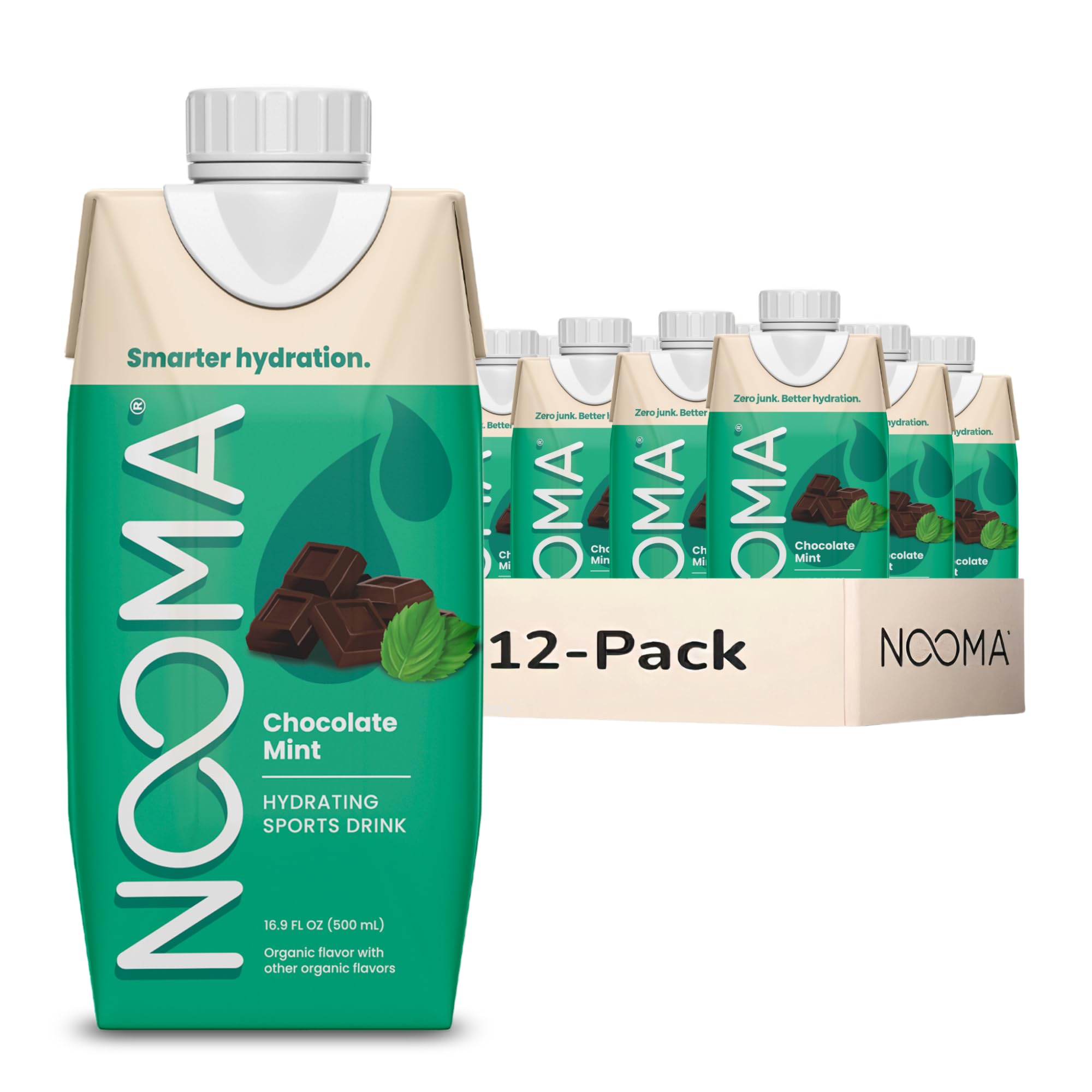 NOOMA Organic Electrolyte chocolate mint bottle front, ideal for workout hydration