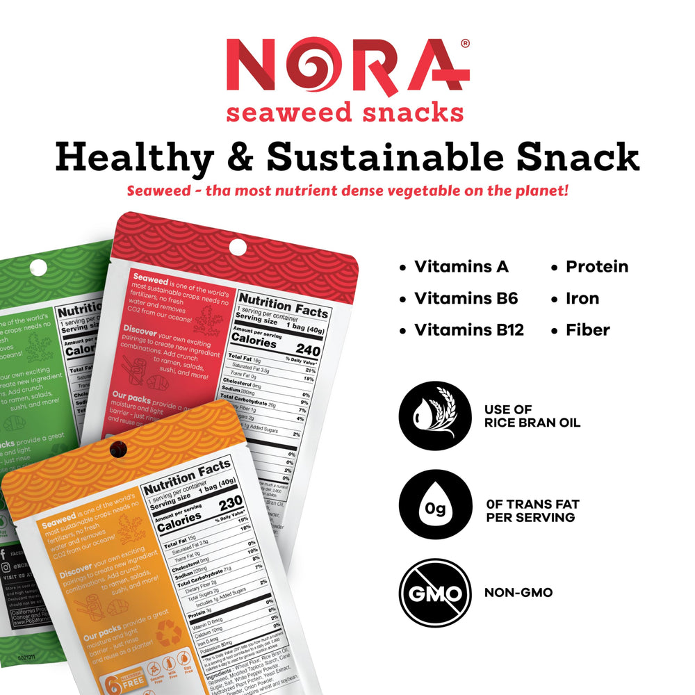Nora Crispy Seaweed Spicy Tempura Pack – bold heat, vegan and non-GMO friendly.