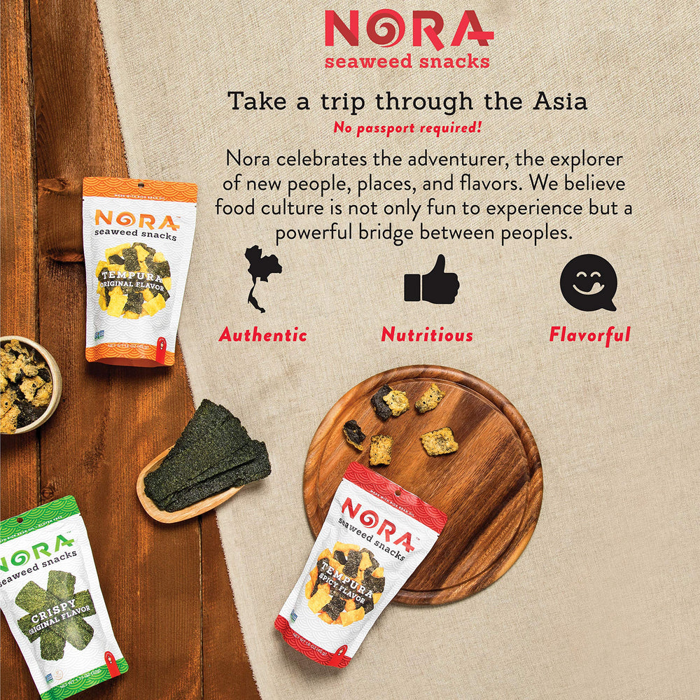 NORA story frame shows Asia-inspired snacking journey without leaving home.