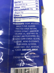 Close-up shows chewy salmiac licorice sticks with a bold salty flavor.