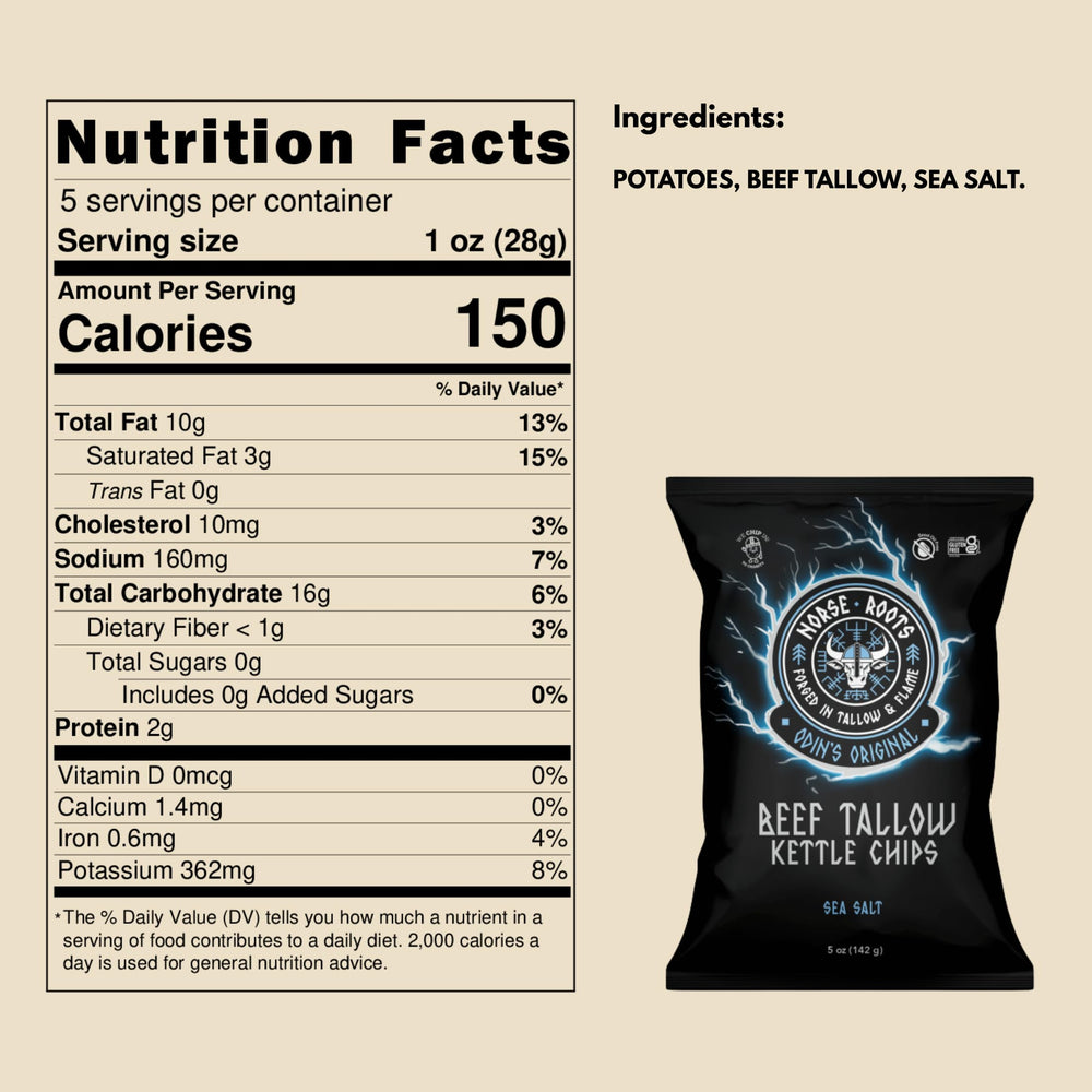 Norse Roots Odin Original Sea Salt chips close-up shows crisp texture.