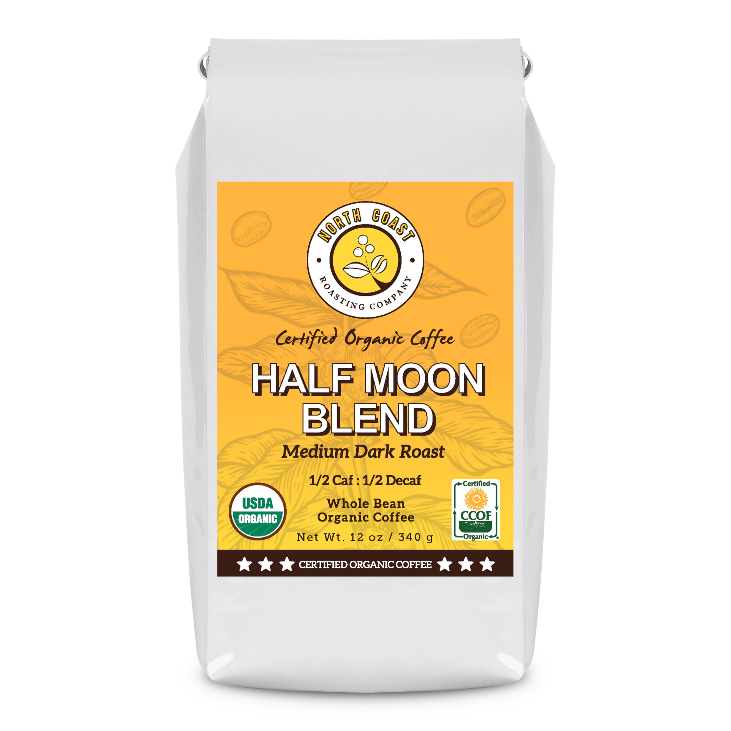 North Coast Half Moon bag showing organic, low-acid aroma for everyday sipping