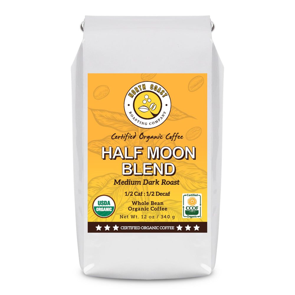 North Coast Half Moon bag showing organic, low-acid aroma for everyday sipping