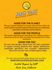 North Coast Half Moon coffee with Swiss Water Process label preserving aroma