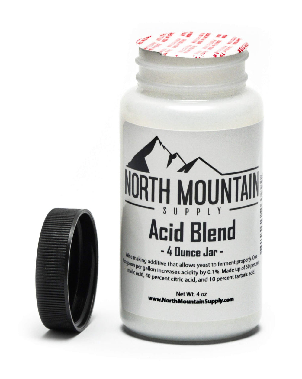 North Mountain Supply acid blend tamper-evident seal highlights freshness and sealing.