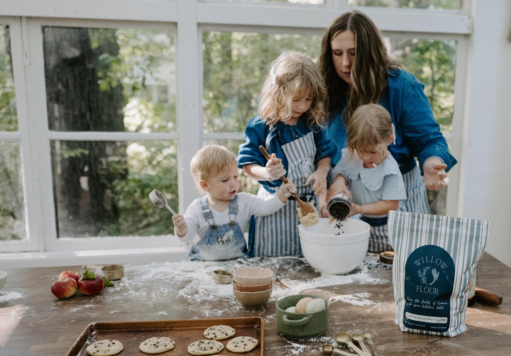 Northshore Willow and Oak Willow Flour kitchen scene highlighting clean ingredients.