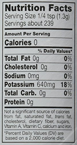 Close-up of NoSalt Original label showing sodium-free seasoning for baking and cooking.