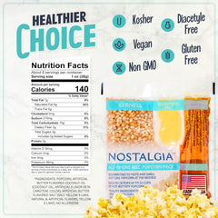 Nostalgia all-in-one popcorn kernel pack for quick batch sweet and salty popcorn.