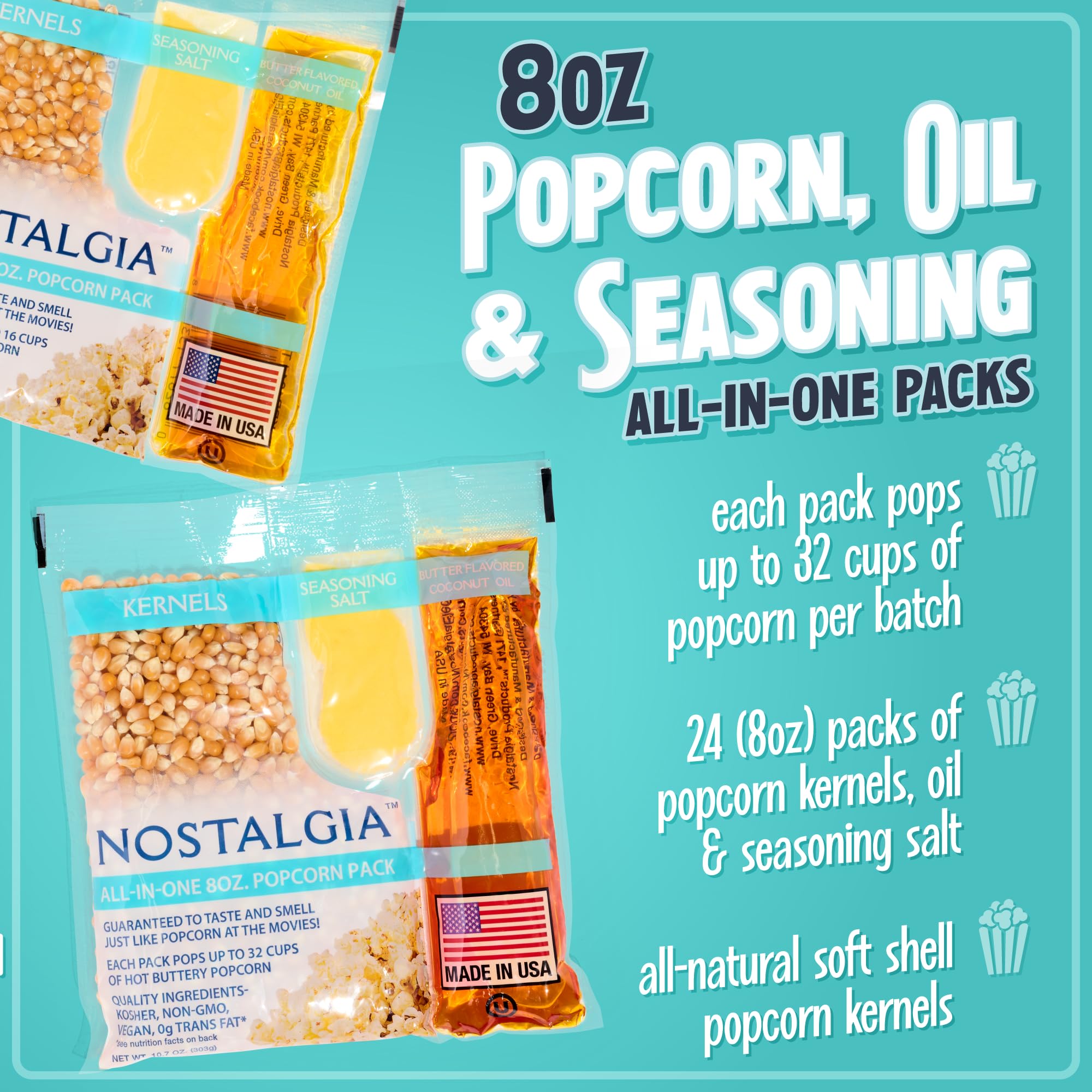 Nostalgia butter-flavored coconut oil adds creamy, movie-night aroma.