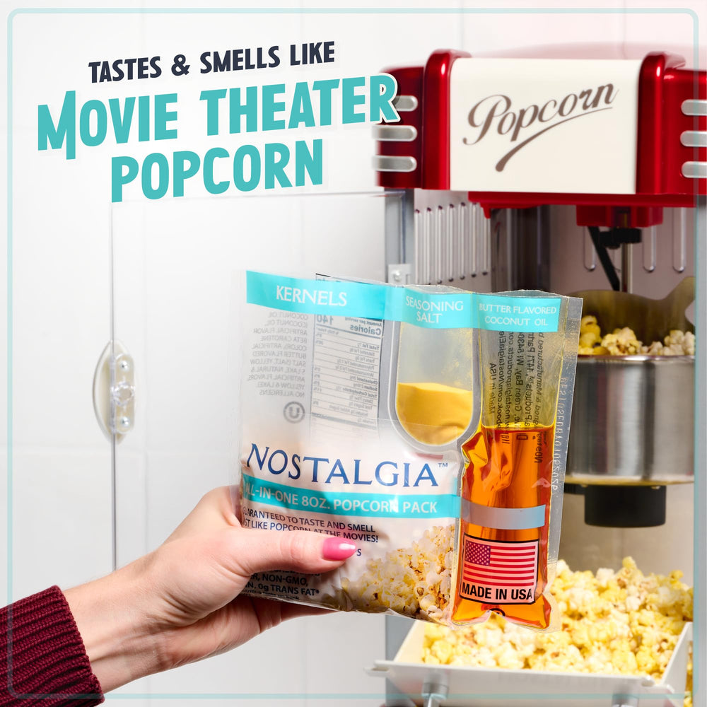 Nostalgia packaging keeps kernels fresh for store-quality results.