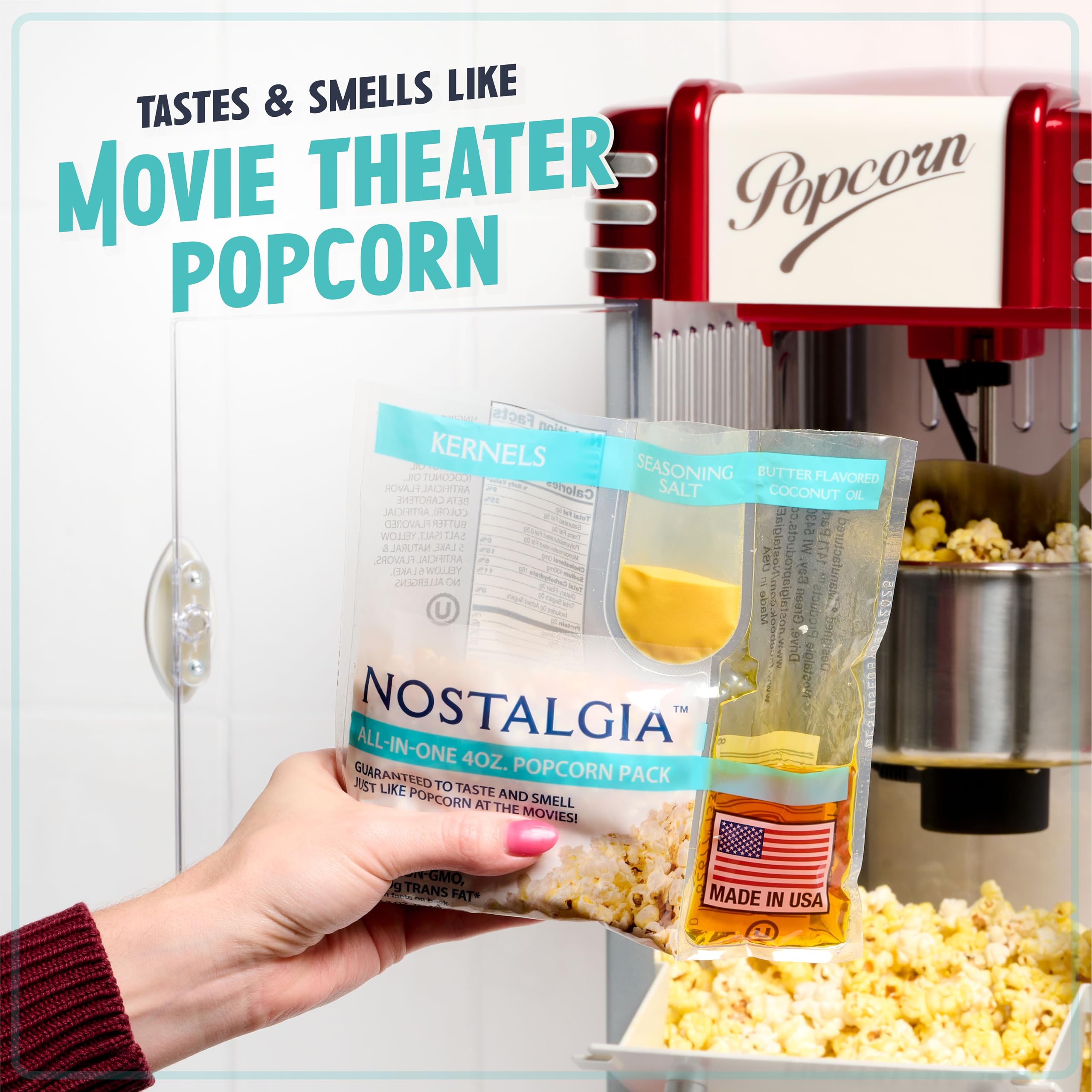 Nostalgia popcorn served in a bowl after popping.