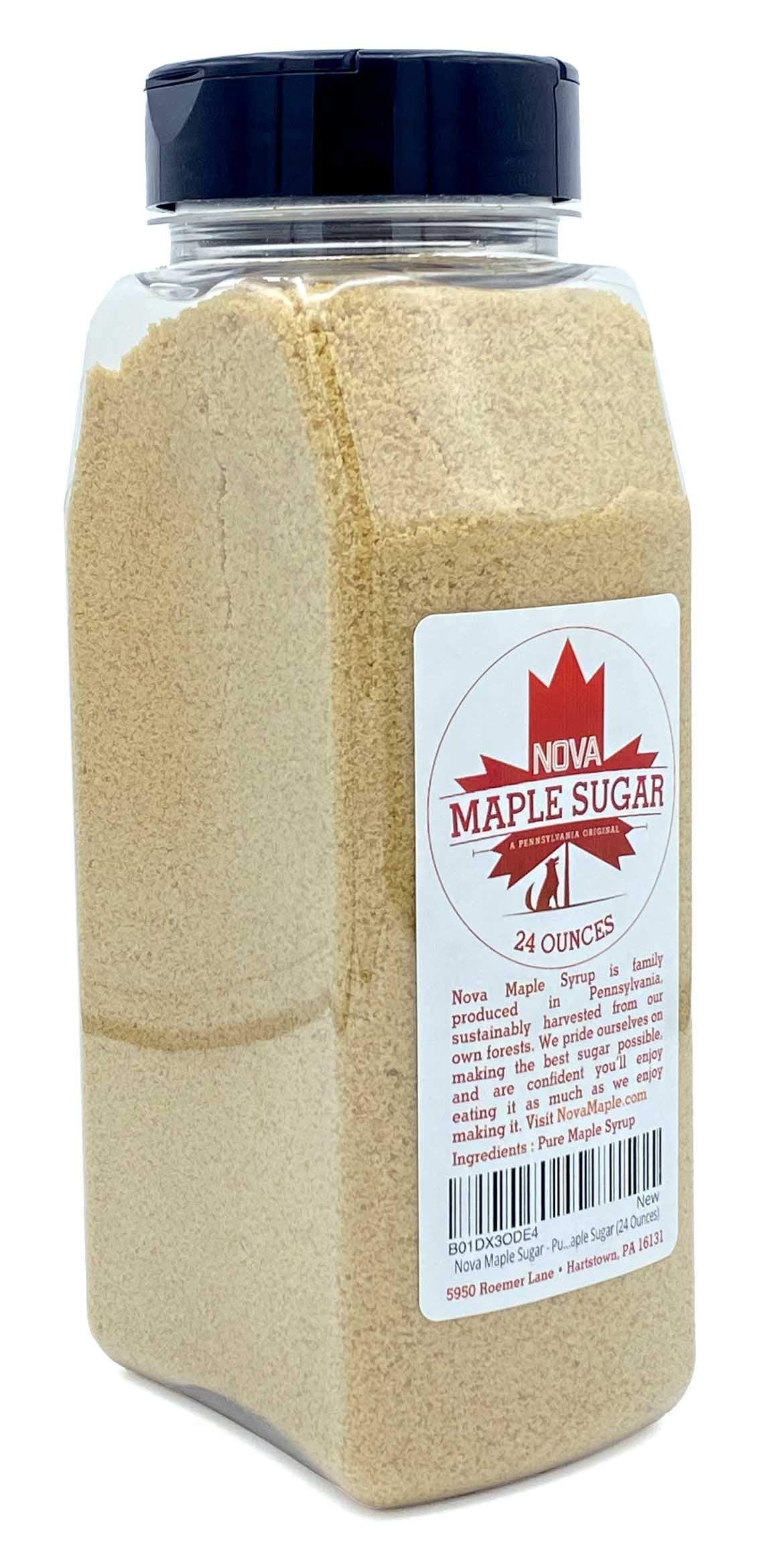 Nova Maple Sugar granules close-up highlight crystalline maple sweetness for topping.