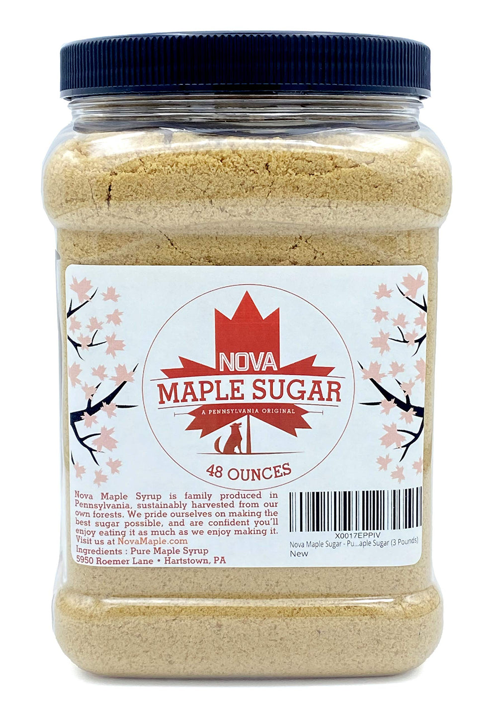 Nova Maple Sugar 3 lb pack, pure Grade A sugar for baking and topping.
