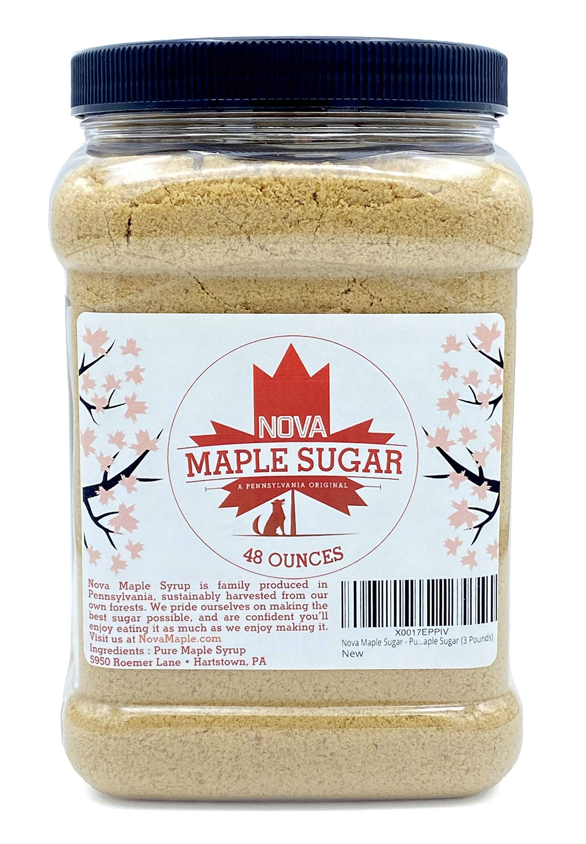 Nova Maple Sugar 3 lb pack, pure Grade A sugar for baking and topping.